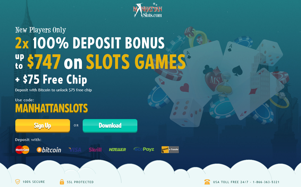 100%
                                    DEPOSIT BONUS up to $747 on SLOTS
                                    GAMES + $75 Free Chip