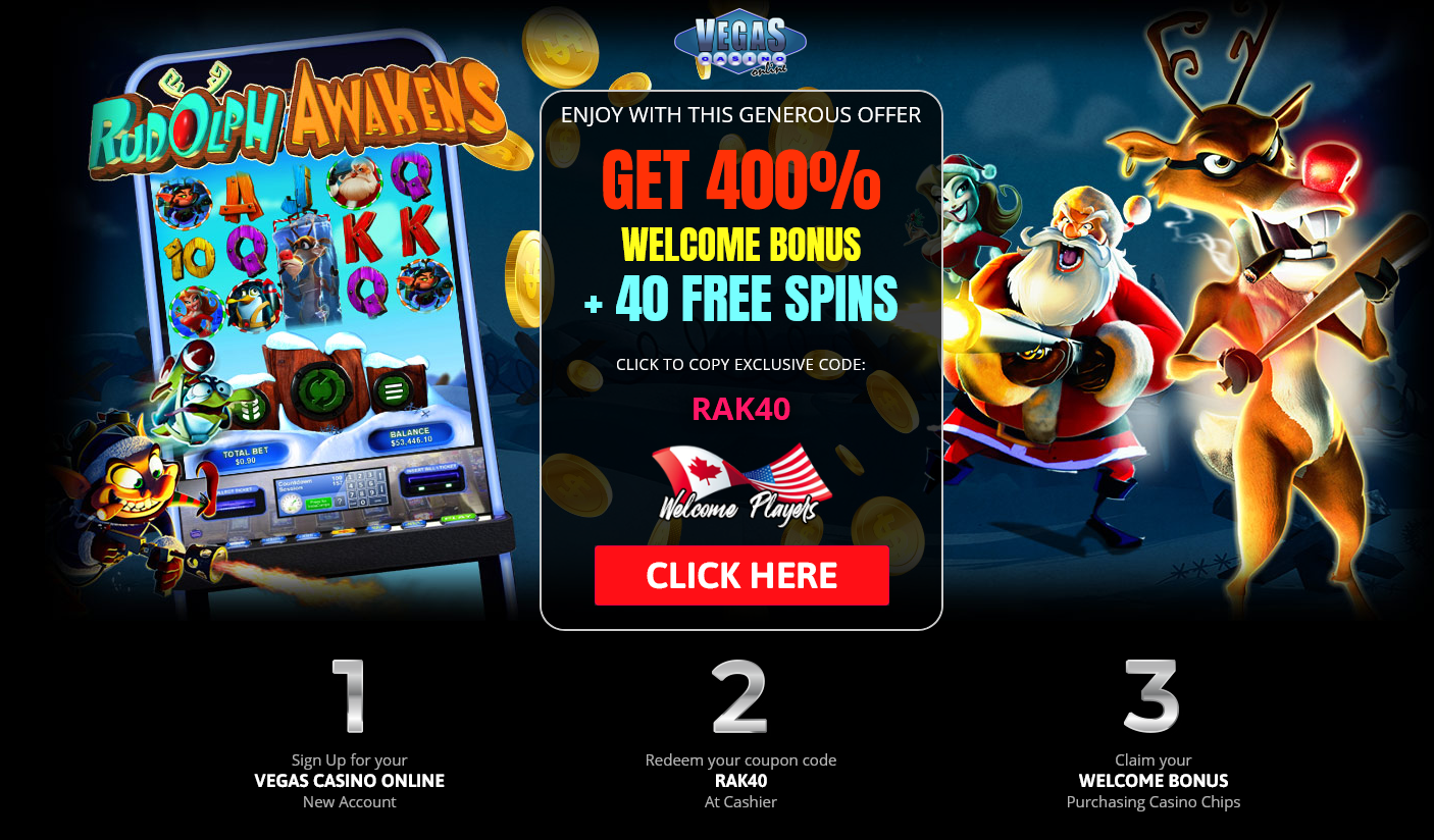 Vegas Casino Online-400% WELCOME BONUS
                                                        + 40 FREE SPINS